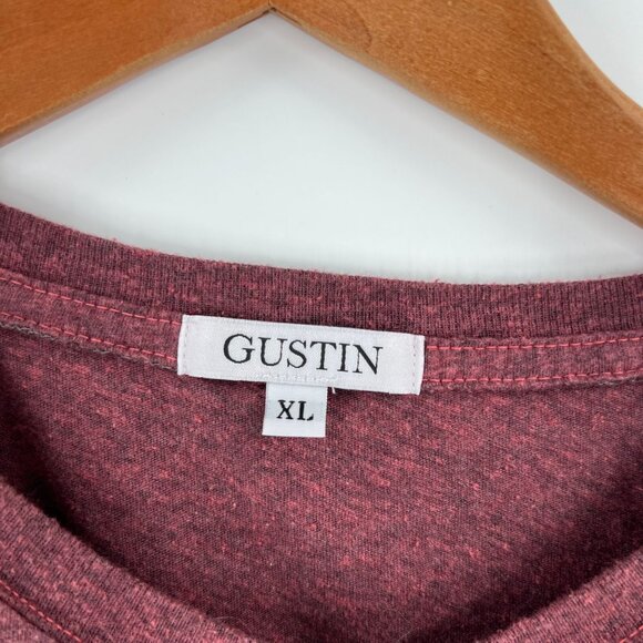 Gustin Men's XL Pocket T-Shirt Burgundy Heather Tri-Blend Crewneck Made in USA - Picture 2 of 8